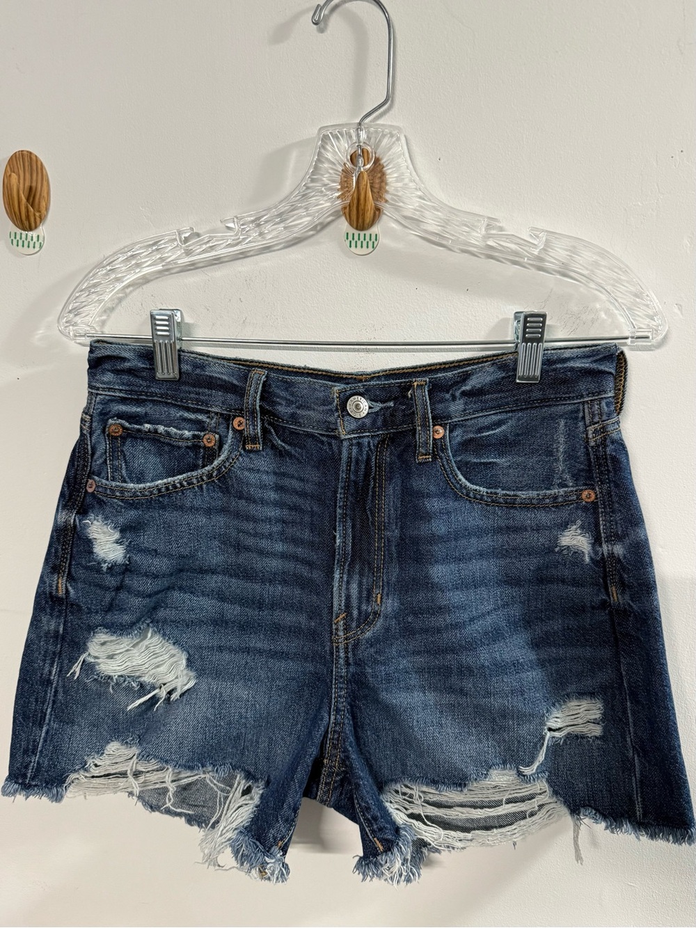 American Eagle Outfitters Dark Blue Distressed Denim Jean Shorts Size 4